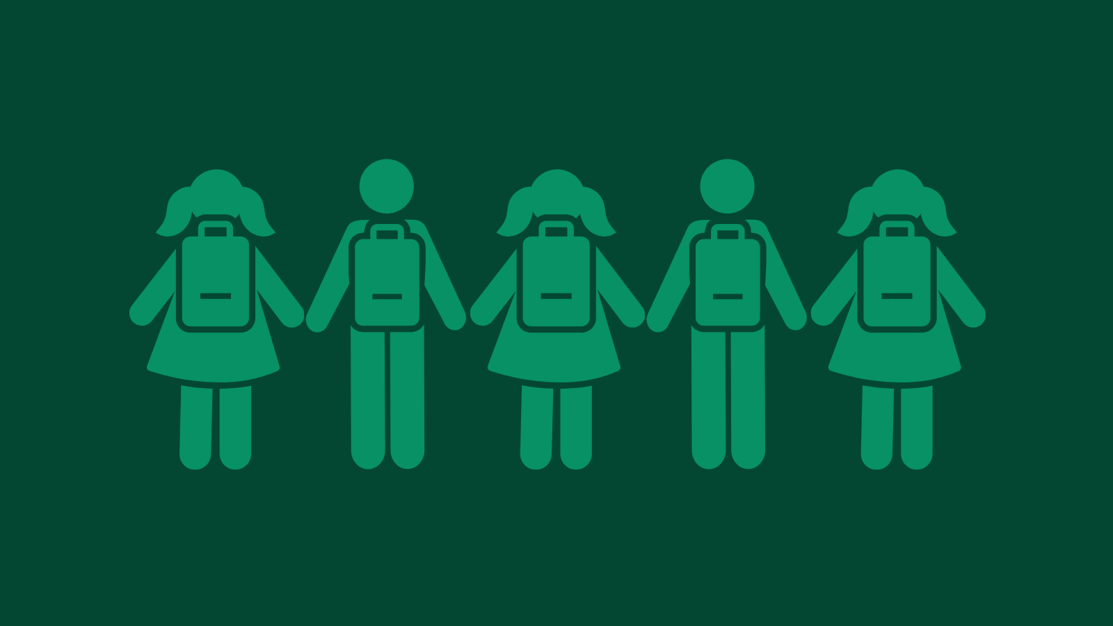 Six green icons of schoolchildren 
